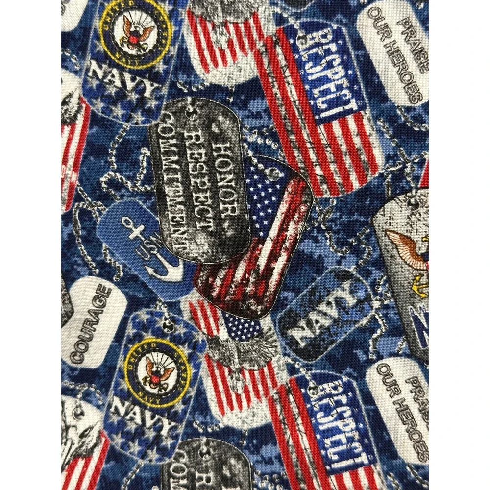 US Navy Fabric Sykel Enterprises Dog Tags Flags Blue Camo Cotton Pattern 1254